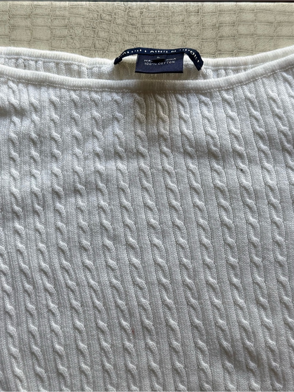 Ralph Lauren Sport Boatneck Fine Gauge White Cable-Knit Sweater